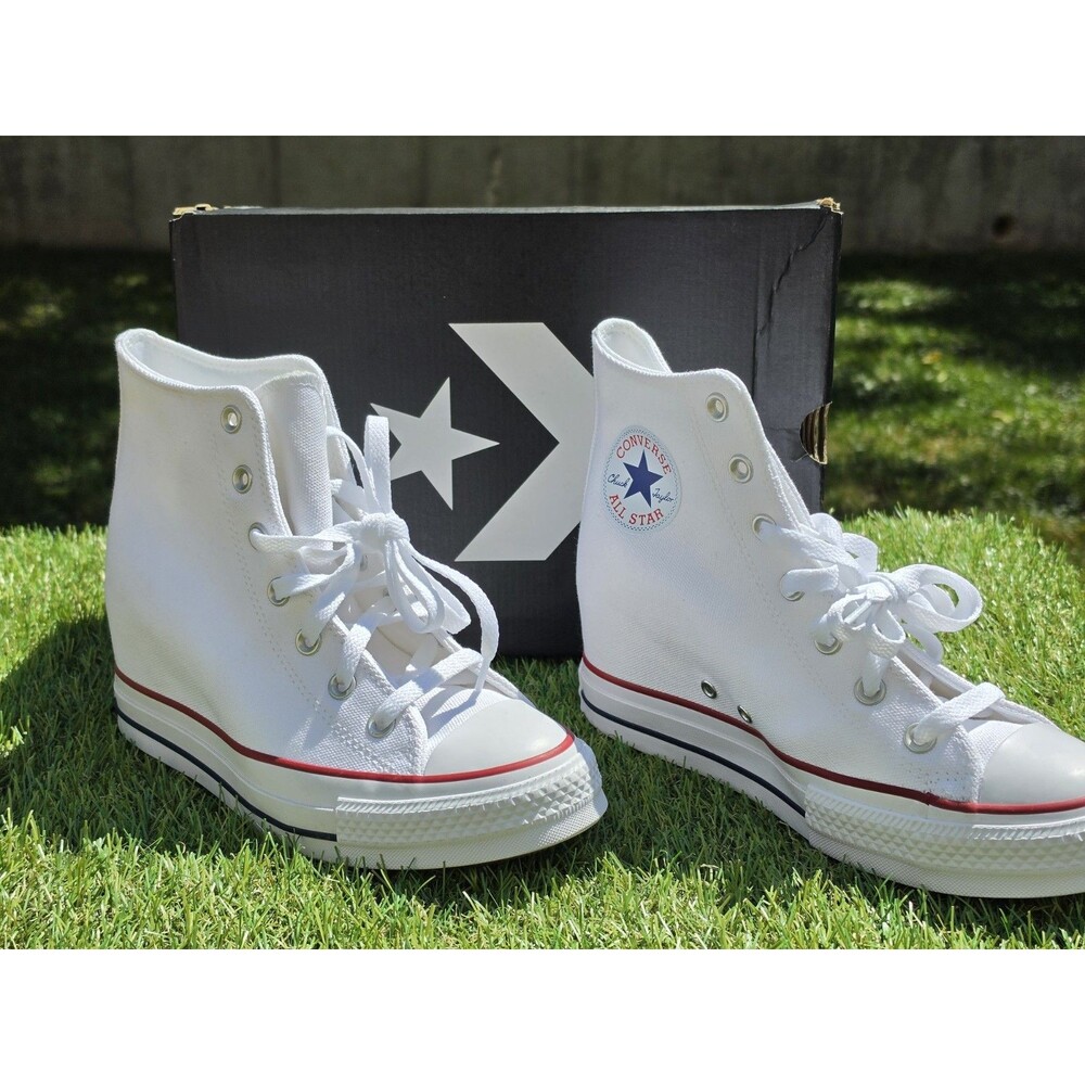 Converse Women's All Star Hidden Wedge High Heel Platform White Sneakers Sz8 New